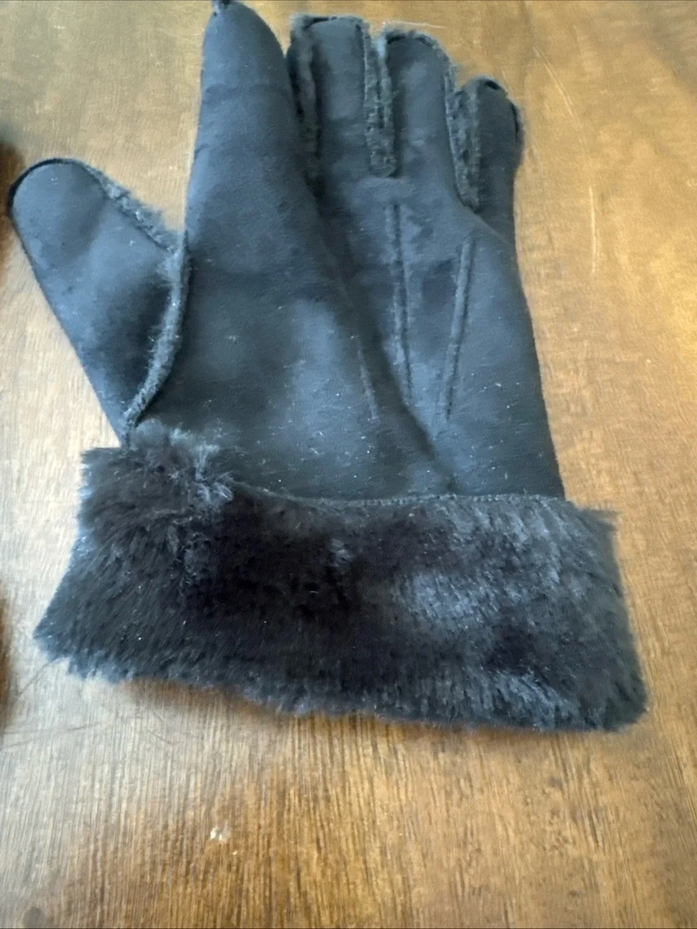 Fownes Black Faux Suede w/ Faux Fur Lined Gloves Womens 9 1/2 inch long Winter